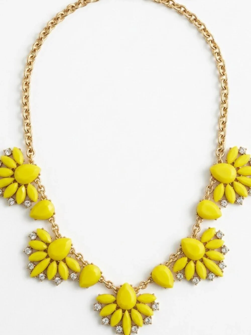 NWT J.Crew Chartreuse Yellow Floral Statement Necklace - Crystal Accents